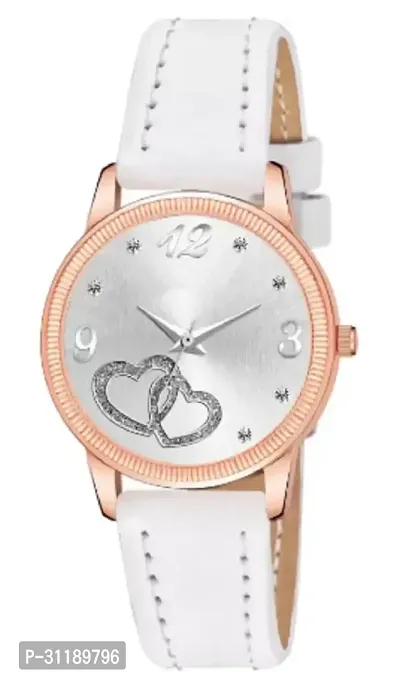 Analog Watch - For Girls Silver Heart Dial White Leather Strap Watch For Girl-thumb0