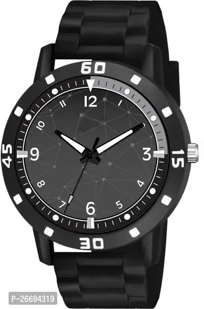 Stylish PU Black Analog Watch For Men-thumb2