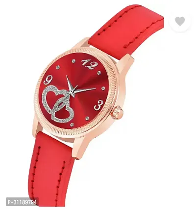 Analog Watch - For Girls Red Heart Dial Red Leather Strap Watch For Girl-thumb3