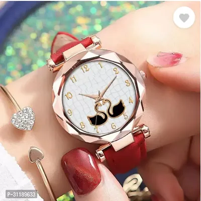 New Duck Design Dial Red Leather Strap Analog Wrist Watch For Women-thumb4