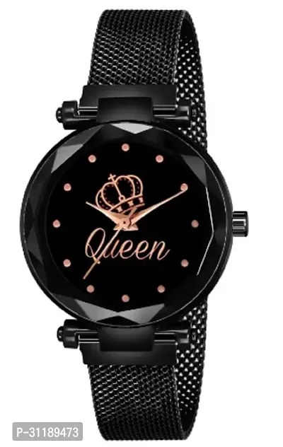 Analog Watch - For Girls New Queen Black Dial Black Magnet Strap Watch-thumb0