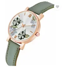 Flower Print Rose Cash Green Belt Girls Wrist Analog Watch-thumb2