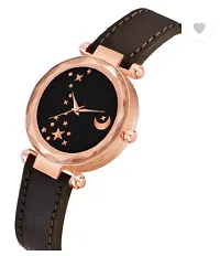 Stylish Black Genuine Leather Analog Watches For Women-thumb1