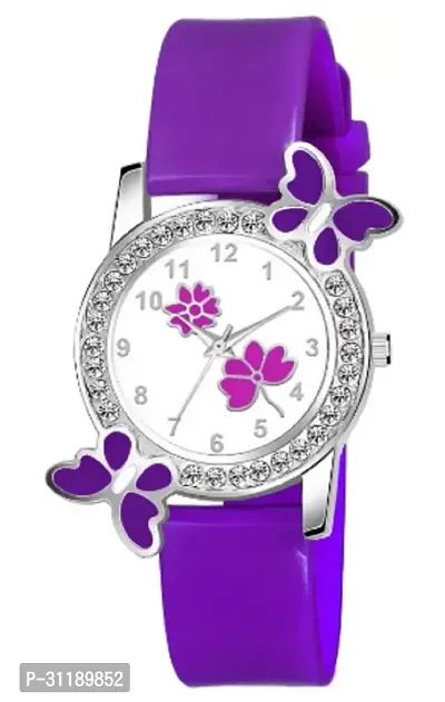 Analog Watch - For Girls Purple Dual Flower Dial Purple Pu Strap Watch For Girl