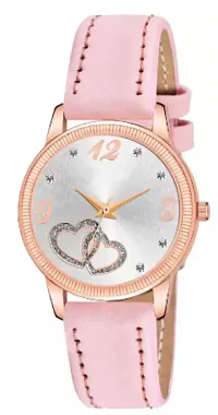 Analog Watch - For Girls Rose Gold Heart Dial Pink Leather Strap Watch For Girl-thumb1