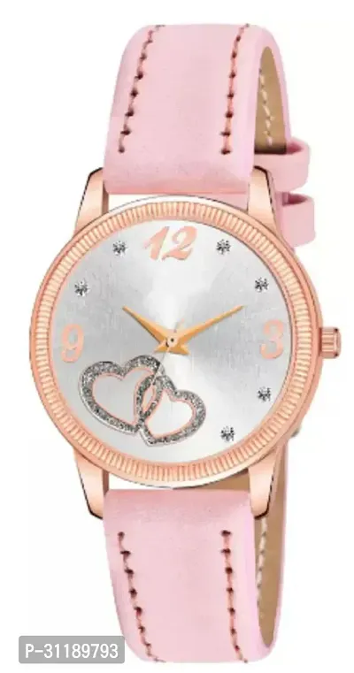 Analog Watch - For Girls Rose Gold Heart Dial Pink Leather Strap Watch For Girl-thumb2