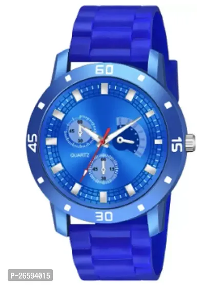 Stylish Blue PU Analog Watches For Men-thumb0