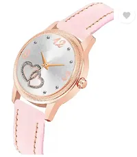 Analog Watch - For Girls Rose Gold Heart Dial Pink Leather Strap Watch For Girl-thumb2