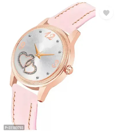 Analog Watch - For Girls Rose Gold Heart Dial Pink Leather Strap Watch For Girl-thumb3