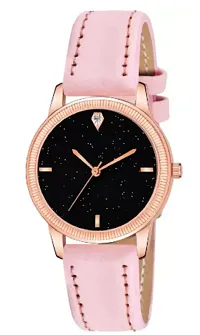 Girls Latest 4 Diamonds Light Pink Leather Analog Watch-thumb1