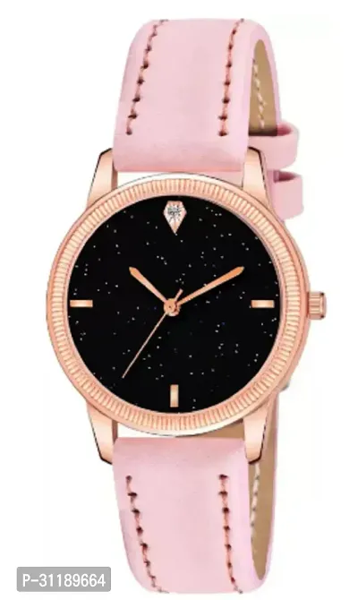 Girls Latest 4 Diamonds Light Pink Leather Analog Watch-thumb2