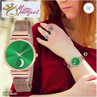 Analog Watch - For Girls Green Color Chand Dial Rose Gold Magnet Watch-thumb0