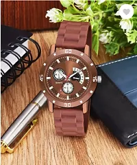 Stylish Brown PU Analog Watch For Men-thumb1