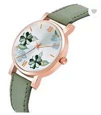 Green Flowered Dial Leather Strap Analog Watch For Girls-thumb3