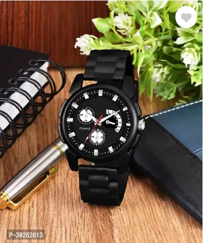 Stylish Black PU Analog Watch For Men-thumb2