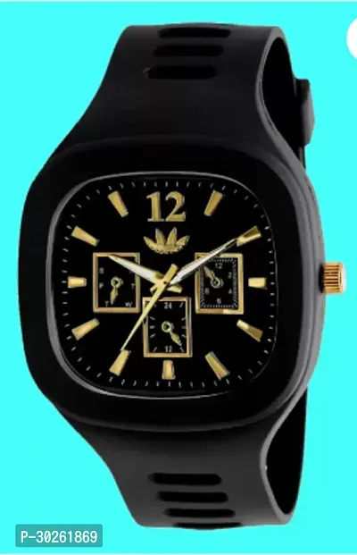 Stylish Black PU Analog Watch For Men-thumb0