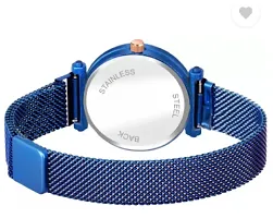 Analog Watch - For Girls New Fashion Blue Flower White Dial Blue Case With Blue Magnet Strap For Girl-thumb3