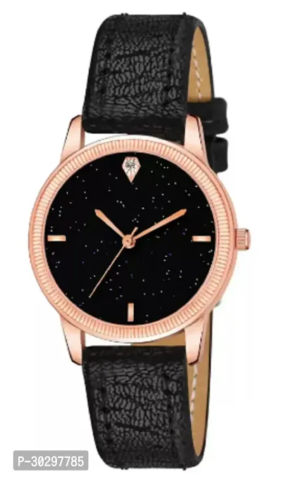 Stylish Black Genuine Leather Analog Watches For Women-thumb3