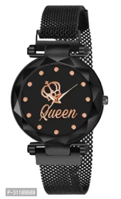 Black Dial Queen Magnetic Strap Analog Watch For Girls And Women-thumb0