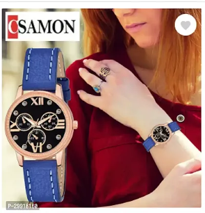 Stylish Black Genuine Leather Analog Watches For Women