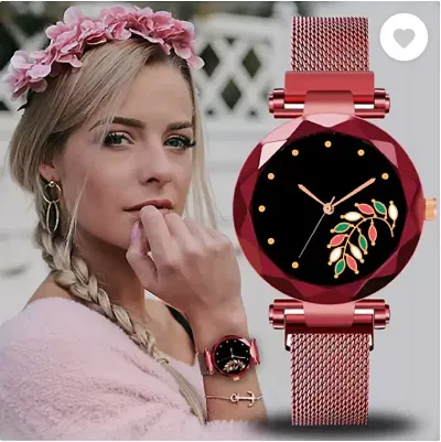 Girls Style Analog Fashion Female Clock with Magnet Mash Strap Analog Watch - For Women New latest Flower Dial Magnet Belt