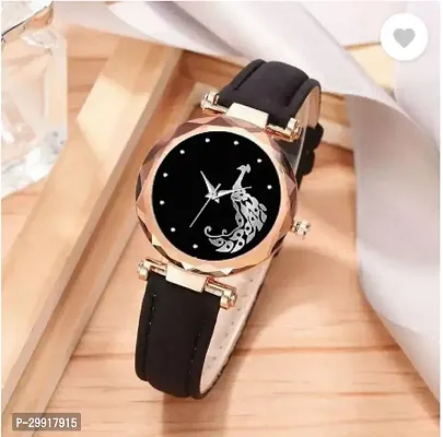 Stylish Black Genuine Leather Analog Watches For Women-thumb0