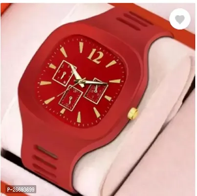 Stylish PU Red Analog Watch For Men