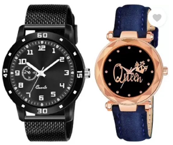 Stylish PU Analog Couple Watches For Men And Women, Pack Of 2