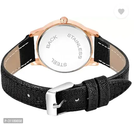 Girls Latest 4 Diamonds Black Leather Analog Watch-thumb4