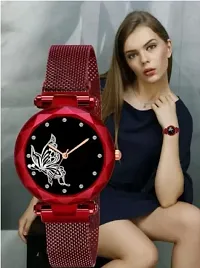 Analog Watch - For Women Red Magnet Belt Black Dial Butterfly-thumb1