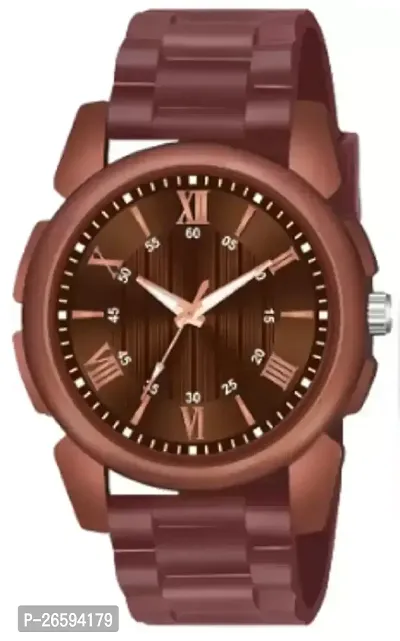 Stylish Brown PU Analog Watches For Men-thumb0