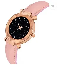 Analog Watch - For Girls Black 12 Dimuons Dial Pink Leather Strap Watch For Girls-thumb1