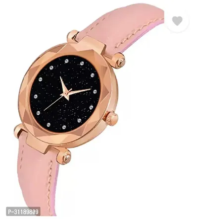 Analog Watch - For Girls Black 12 Dimuons Dial Pink Leather Strap Watch For Girls-thumb2