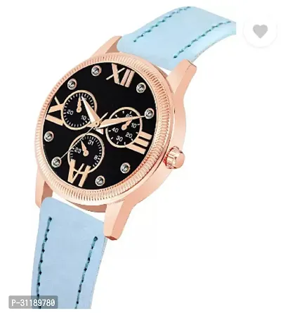 Analog Watch - For Girls Black Dial Sky-blue Leather Strap Watch For Girls-thumb3