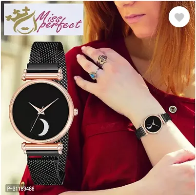 Analog Watch - For Girls Black Color Chand Dial Black Magnet Watch-thumb0