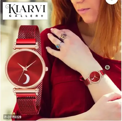 Red Moon Dial Magnetic Strap Analog Watch For Girls And Women Analog Watch-thumb0