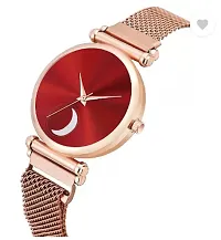 Analog Watch - For Girls Red Color Chand Dial Rose Gold Magnet Watch-thumb2