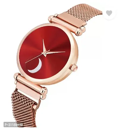 Analog Watch - For Girls Red Color Chand Dial Rose Gold Magnet Watch-thumb3