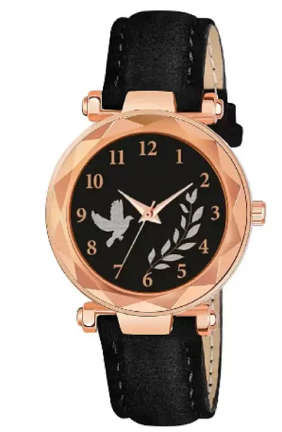 Bird And Leaf Classic Design Dial Leather Strap Analog Watch For Girls/Women