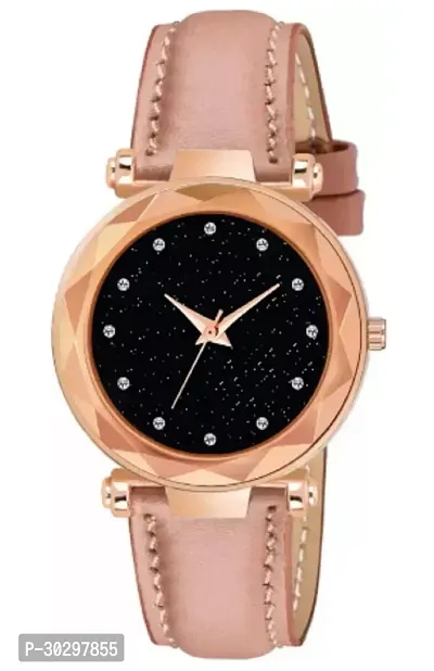 Stylish Peach Genuine Leather Analog Watches For Women-thumb0