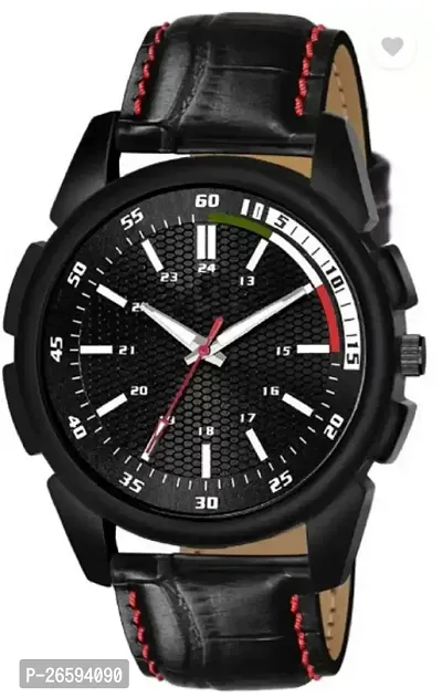 Stylish Black Genuine Leather Analog Watches For Men