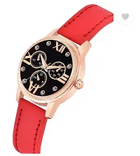 Analog Watch - For Girls Black Dial Red Leather Strap Watch For Girls-thumb2