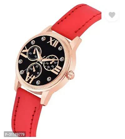 Analog Watch - For Girls Black Dial Red Leather Strap Watch For Girls-thumb3