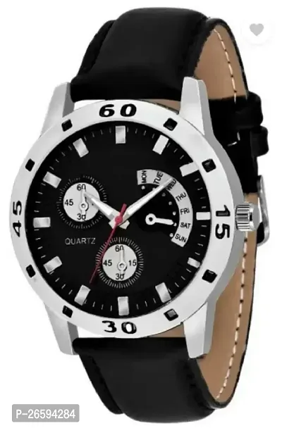 Stylish Black Genuine Leather Analog Watches For Men-thumb0