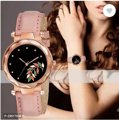 Stylish Black Genuine Leather Analog Watches For Women-thumb0