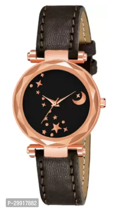 Stylish Black Genuine Leather Analog Watches For Women-thumb0