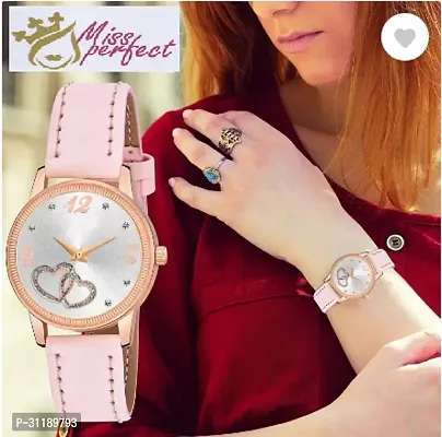 Analog Watch - For Girls Rose Gold Heart Dial Pink Leather Strap Watch For Girl-thumb0