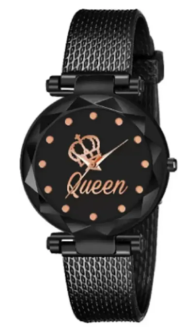 KIARVI GALLERY Analogue Queen Dial Magnetic Strap Girl's Women's Watch (Black-Q)