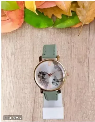 Flower Print Rose Cash Green Belt Girls Wrist Analog Watch-thumb0