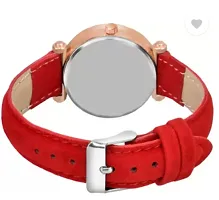 Girls Black Dial Dual Red Butterfly Dial Red Leather Strap Watch-thumb1